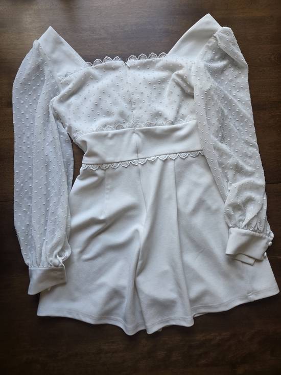 Bebe White Lace Trim Romper Small Sheer Sleeve Cottagecore Babydoll Playsuit - Picture 3 of 7